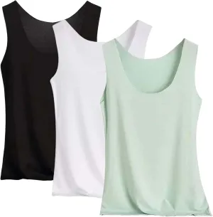 3PCS Women's Workout Tank Tops in Ice Silk Quick Dry Sleeveless Basic Undershirt Casual Workout Scoop Neck Outfits