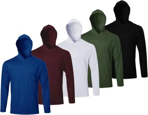 5 Pack Mens Long Sleeve Tee Shirts Quick Dry Sun Protection Hoodie Fishing Shirts Workout Shirts