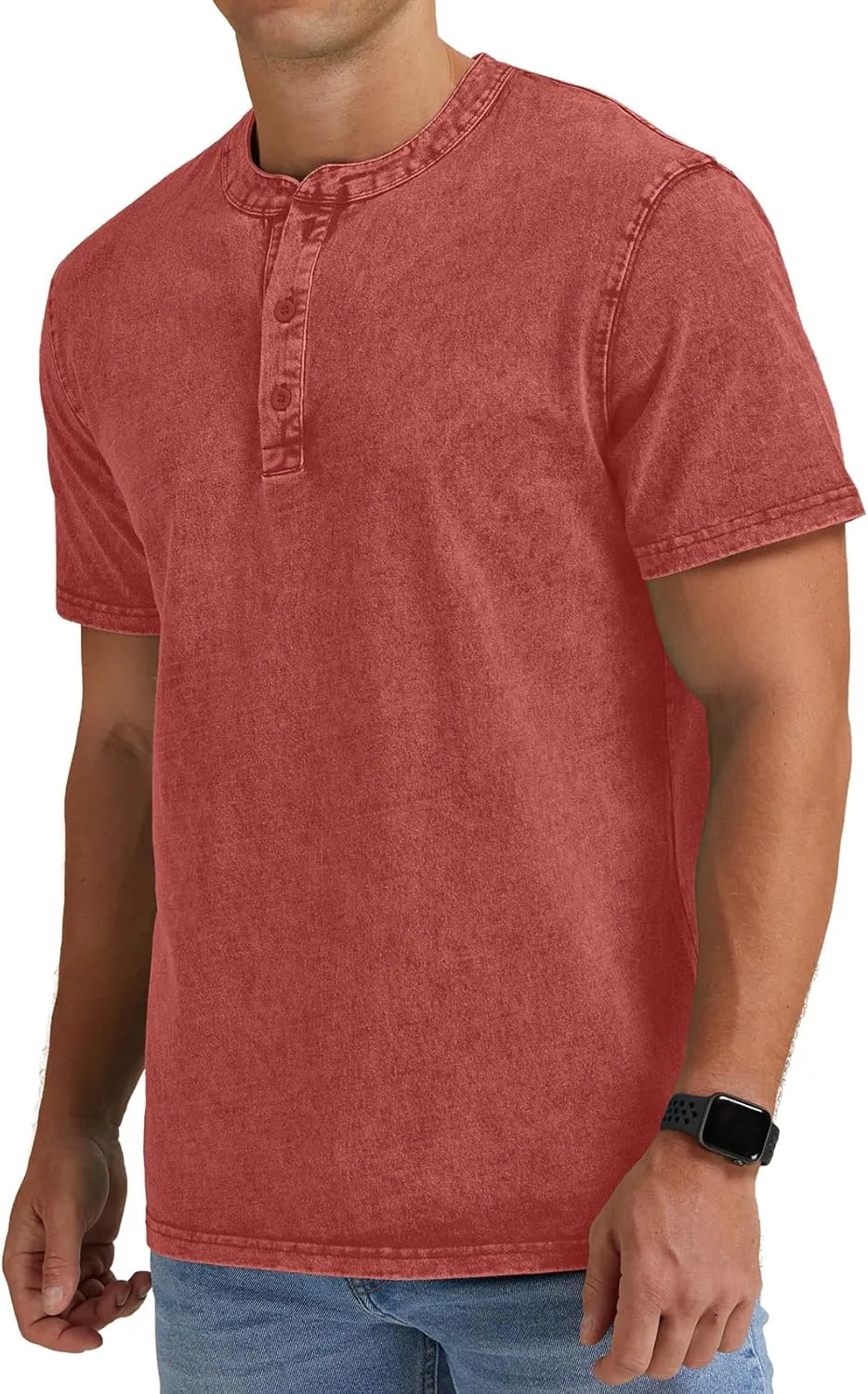 Aimeilgot Mens Distressed Henley Shirts Casual Washed T-Shirts Retro Short Sleeve Tee Cotton Shirts