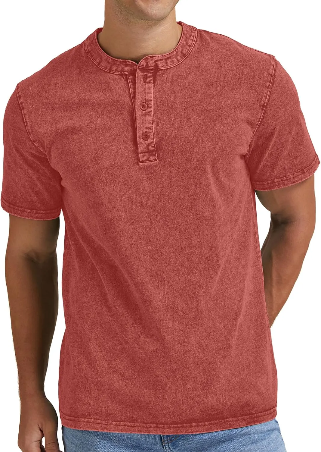 Aimeilgot Mens Distressed Henley Shirts Casual Washed T-Shirts Retro Short Sleeve Tee Cotton Shirts