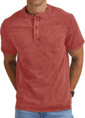 Aimeilgot Mens Distressed Henley Shirts Casual Washed T-Shirts Retro Short Sleeve Tee Cotton Shirts