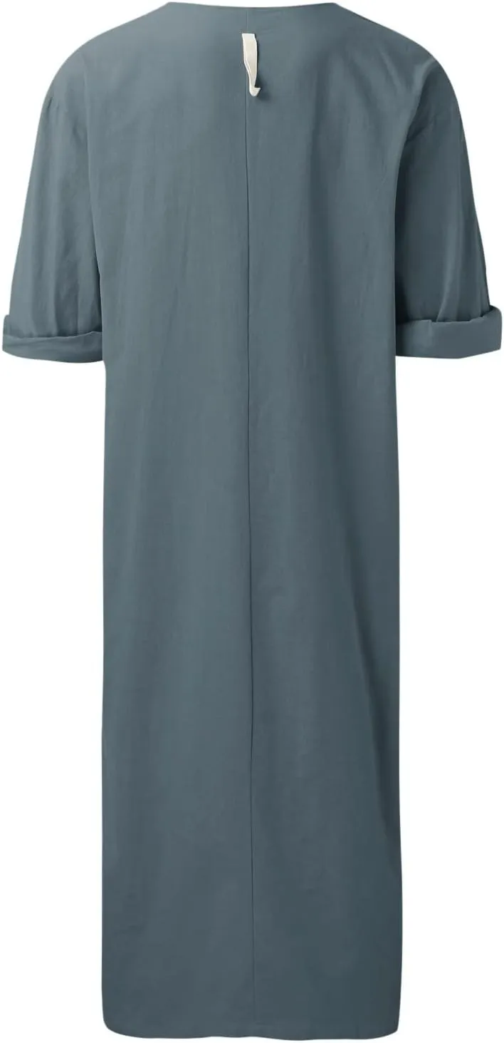 Alalaso Men's Muslim Kaftan Clothes Saudi Arabic Middle East Islamic Long Gown Dress Breathable Clothing Ramadan Jubbah