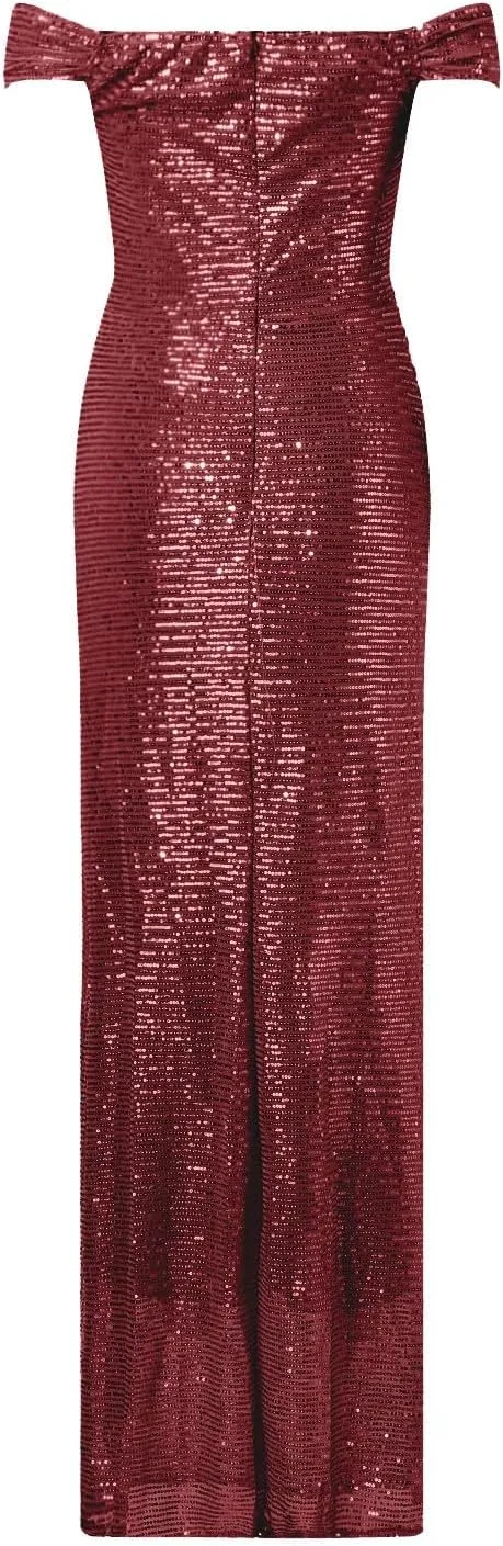 Aniywn Sparkly Sequin Prom Dresses for Women 2025 Long Bodycon Off Shoulder Formal Evening Party Gown with Slit Formal Gown