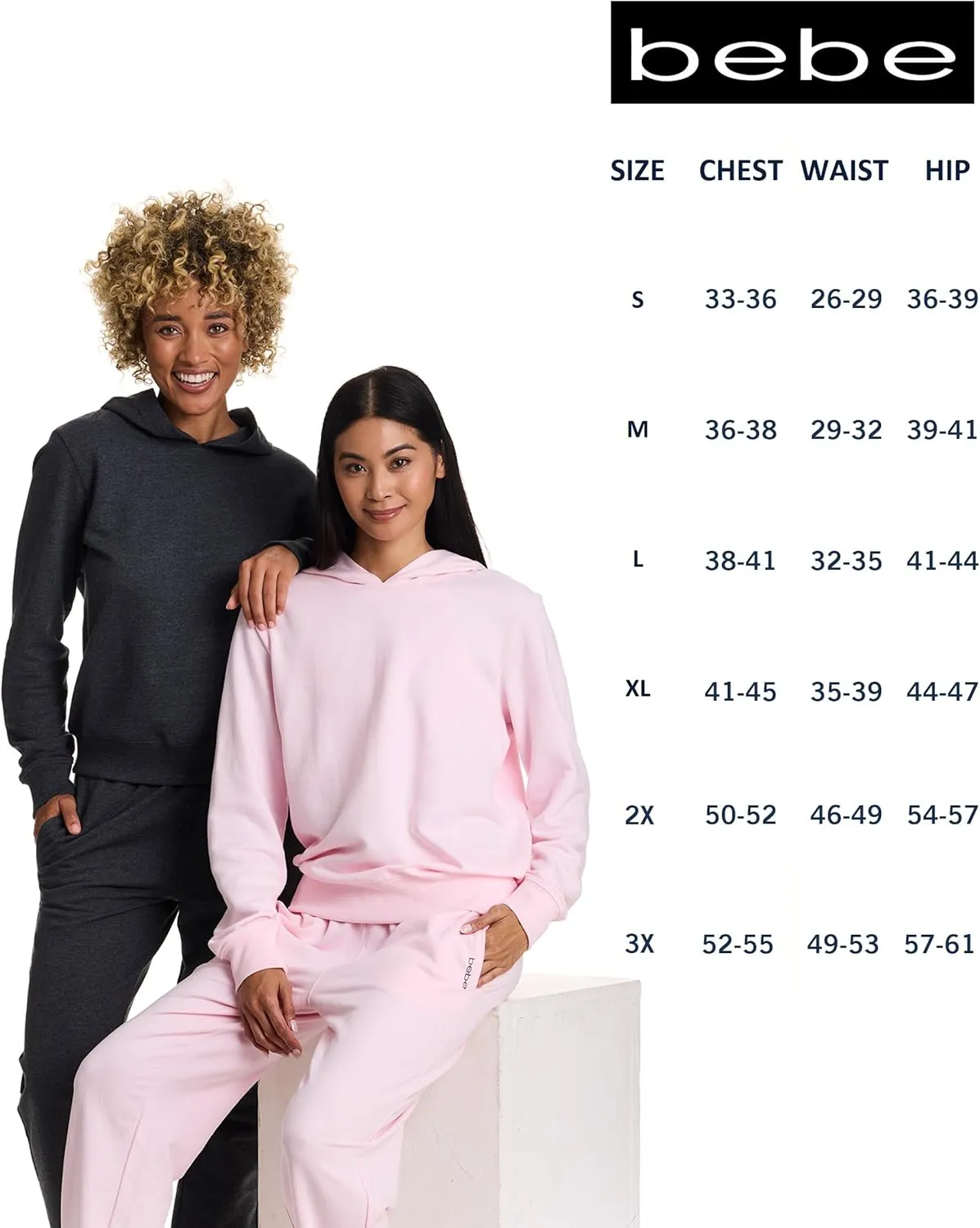 bebe French Terry Hoodies for Women, Pullover Sweatshirts for Women, Comfy and Cute Sweatshirt, Regular and Plus Size