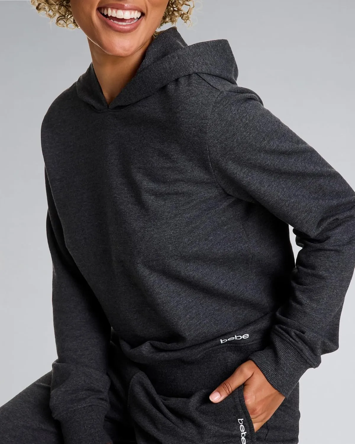bebe French Terry Hoodies for Women, Pullover Sweatshirts for Women, Comfy and Cute Sweatshirt, Regular and Plus Size