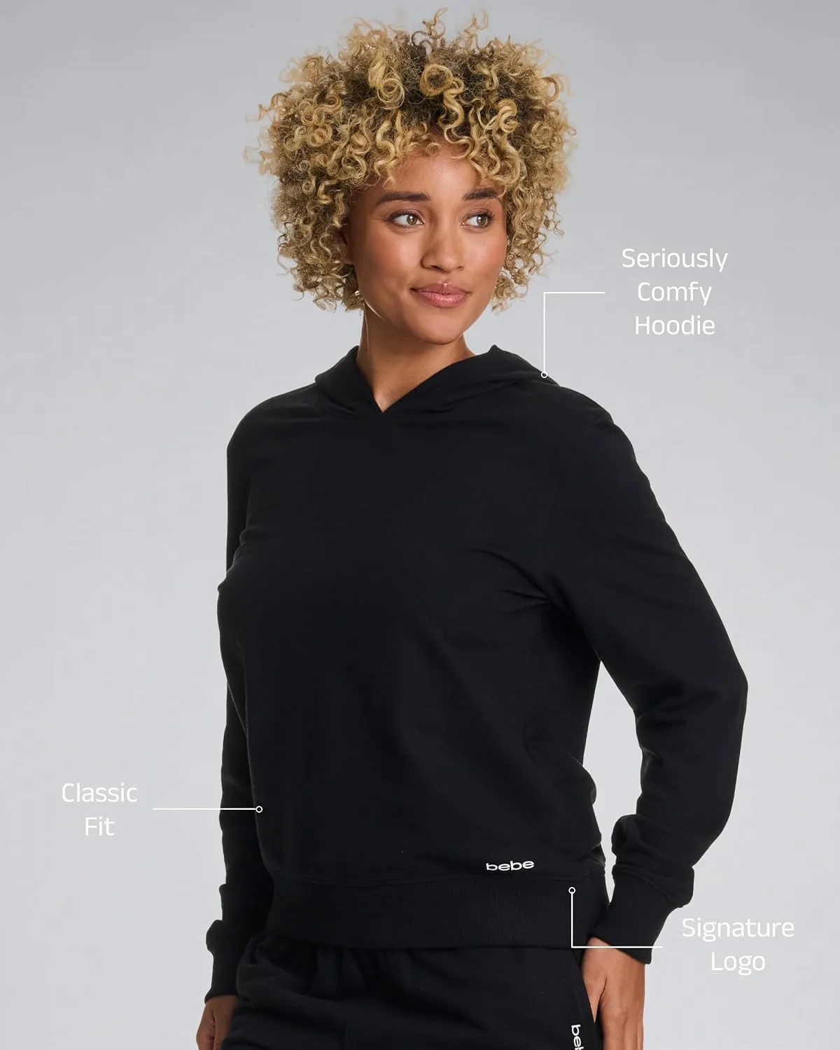 bebe French Terry Hoodies for Women, Pullover Sweatshirts for Women, Comfy and Cute Sweatshirt, Regular and Plus Size