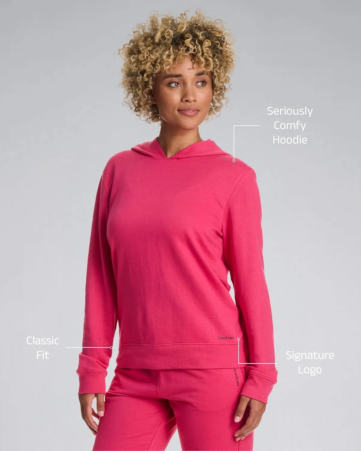 bebe French Terry Hoodies for Women, Pullover Sweatshirts for Women, Comfy and Cute Sweatshirt, Regular and Plus Size