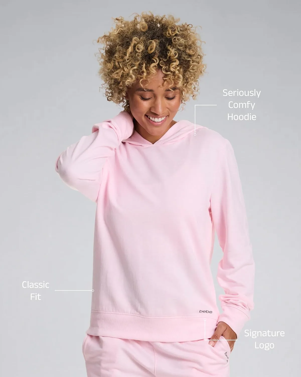 bebe French Terry Hoodies for Women, Pullover Sweatshirts for Women, Comfy and Cute Sweatshirt, Regular and Plus Size