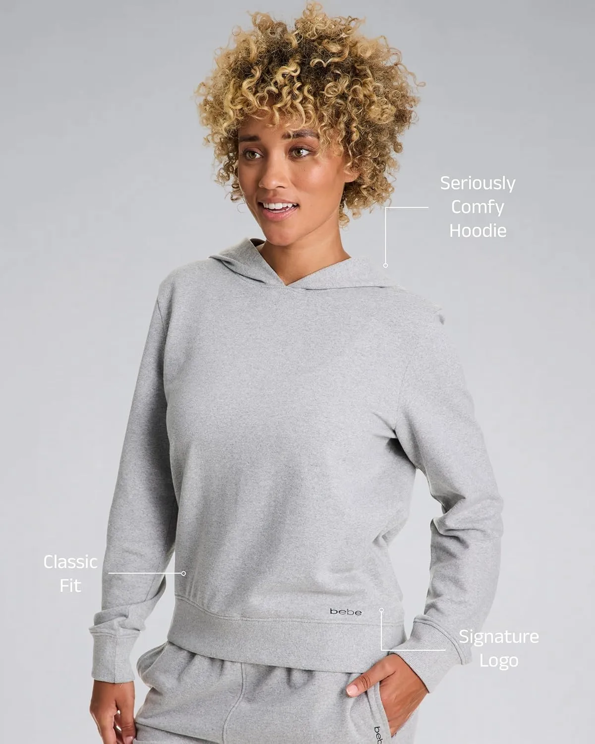 bebe French Terry Hoodies for Women, Pullover Sweatshirts for Women, Comfy and Cute Sweatshirt, Regular and Plus Size