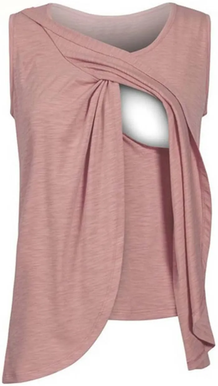 Binmer Women's Maternity Tops Sleeveless Crewneck Double Layer Breastfeeding Shirts 2024 Summer Casual Nursing Tank Vest