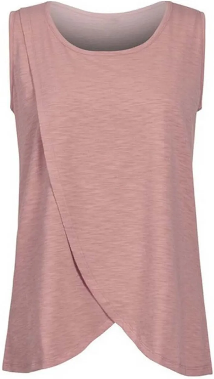 Binmer Women's Maternity Tops Sleeveless Crewneck Double Layer Breastfeeding Shirts 2024 Summer Casual Nursing Tank Vest