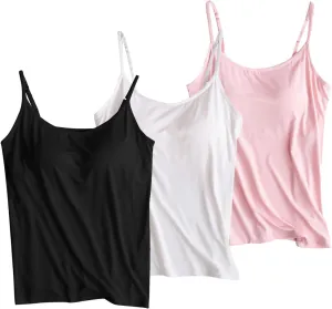 Built in Bra Tank Top Women's 3 PC Crop Tops High Stretchy Cozy Yoga Workout Comfy Lounge Tanks Athletic Undershirt