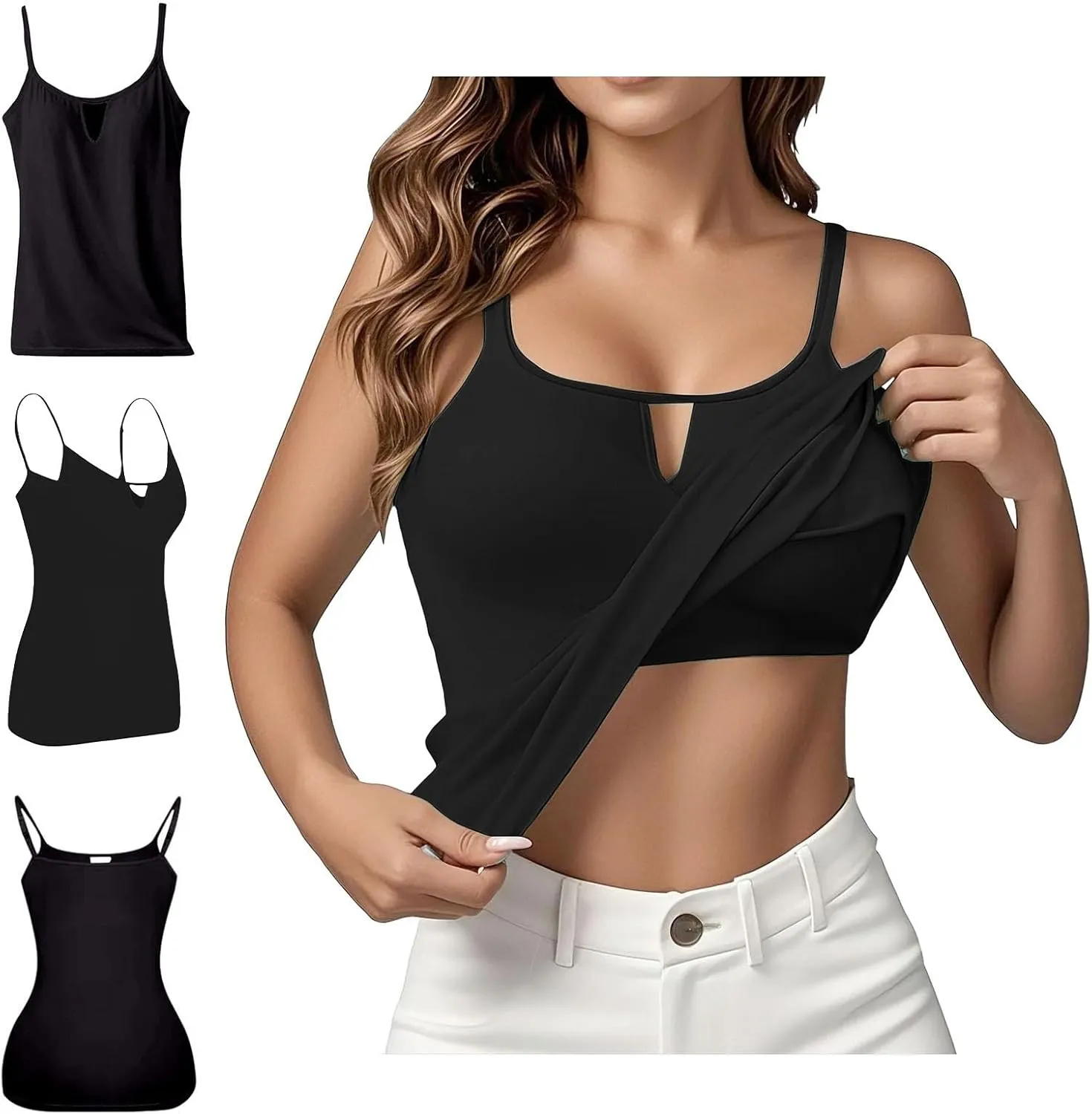 Built in Bras Tank Tops for Women 2025 Sexy Summer Sleeveless Beach Cami Plus Size Vacation Dressy Spaghetti Outfits