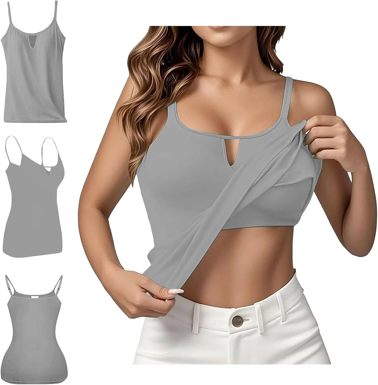 Built in Bras Tank Tops for Women 2025 Sexy Summer Sleeveless Beach Cami Plus Size Vacation Dressy Spaghetti Outfits