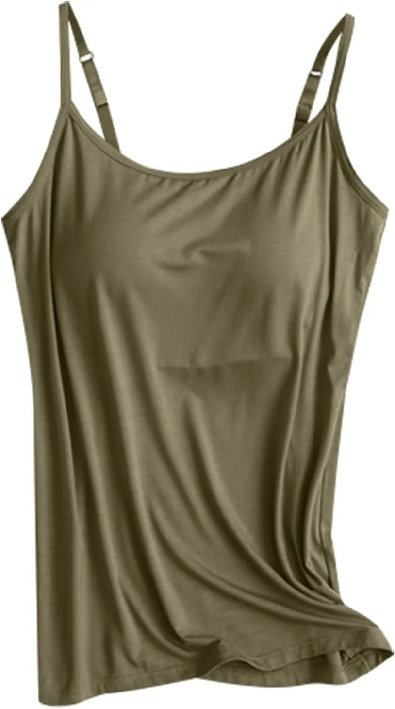 Camisole Tops for Women Built in Bra Summer Adjustable Spaghetti Strap Cami Tank Longline Sports Undershirts