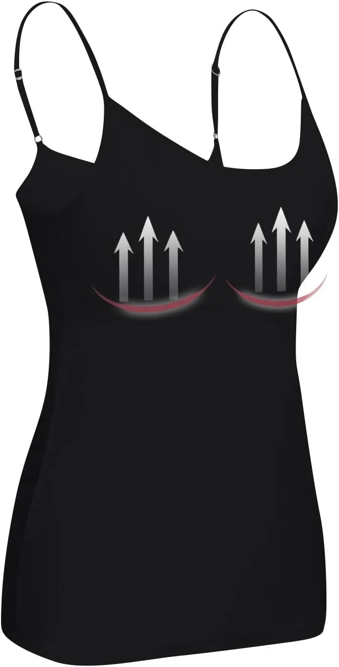 Camisole Tops for Women Built in Bra Summer Adjustable Spaghetti Strap Cami Tank Longline Sports Undershirts