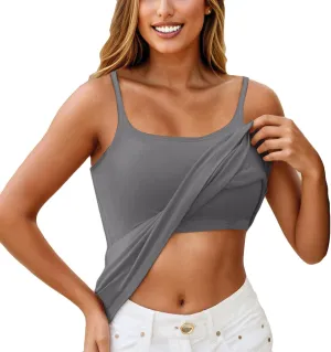 Camisole Tops for Women Built in Bra Summer Adjustable Spaghetti Strap Cami Tank Longline Sports Undershirts