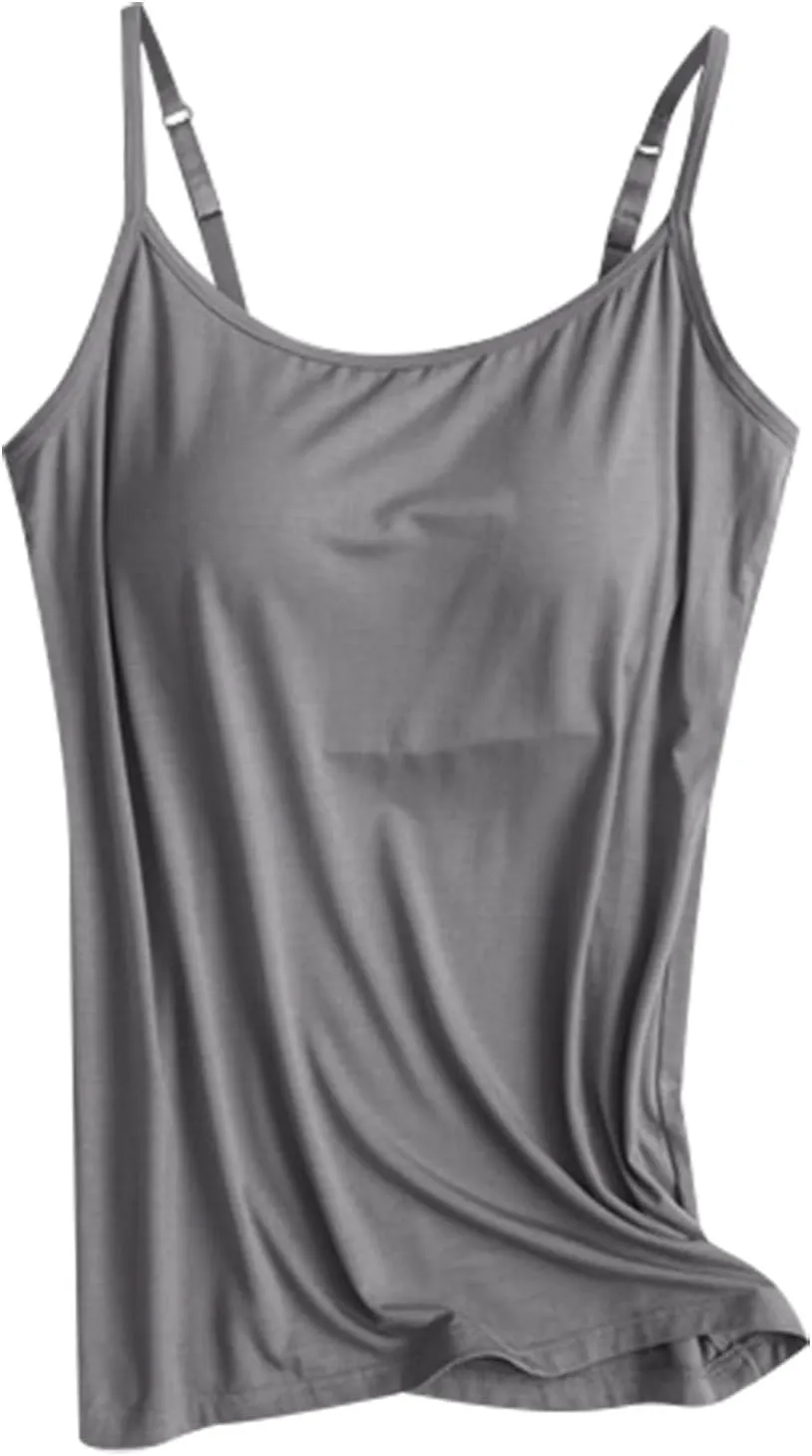 Camisole Tops for Women Built in Bra Summer Adjustable Spaghetti Strap Cami Tank Longline Sports Undershirts