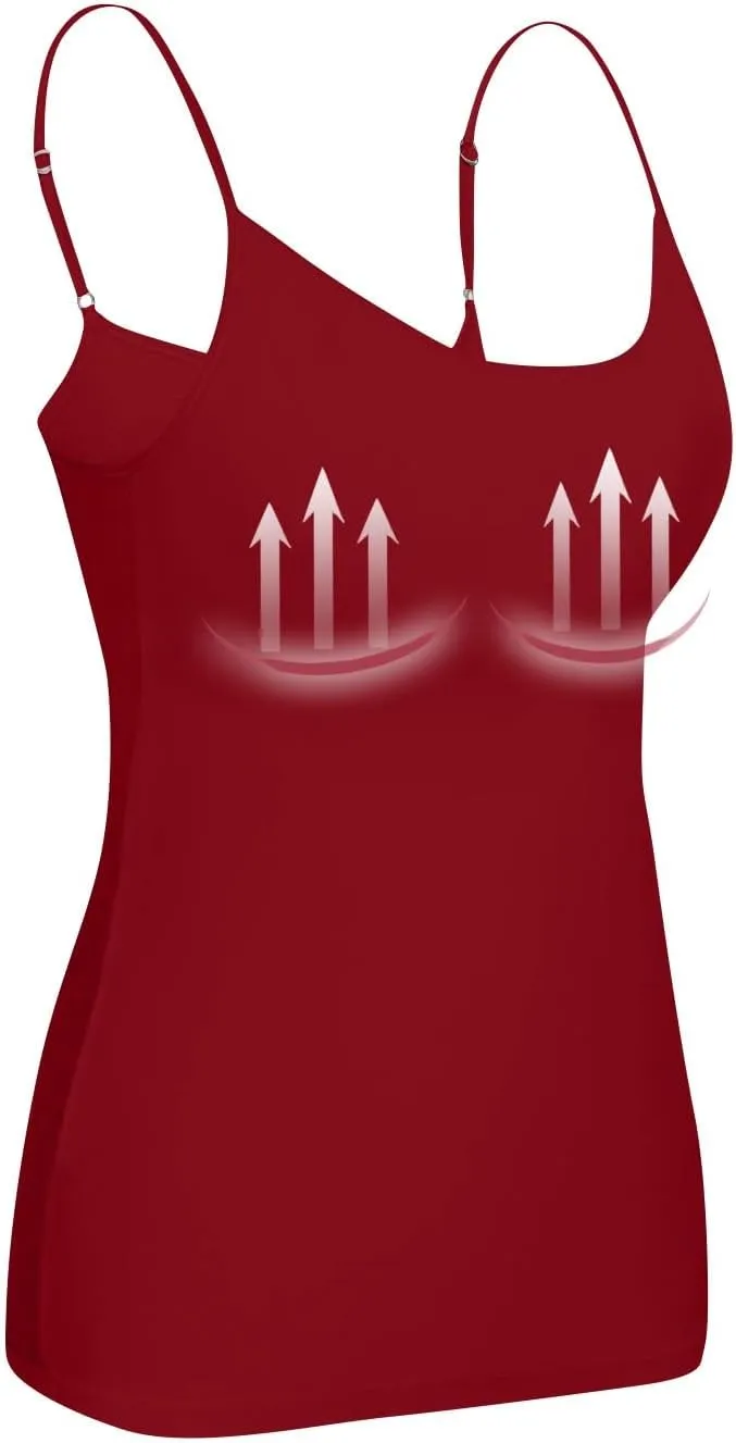 Camisole Tops for Women Built in Bra Summer Adjustable Spaghetti Strap Cami Tank Sports Yoga Undershirts