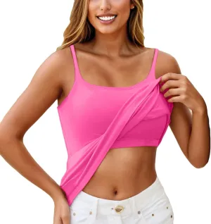 Camisole Tops for Women Built in Bra Summer Adjustable Spaghetti Strap Cami Tank Sports Yoga Undershirts