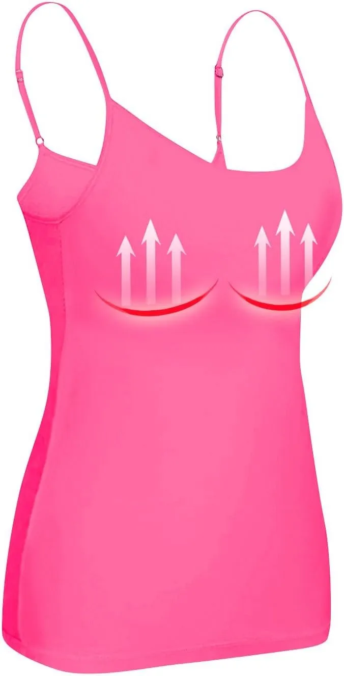 Camisole Tops for Women Built in Bra Summer Adjustable Spaghetti Strap Cami Tank Sports Yoga Undershirts