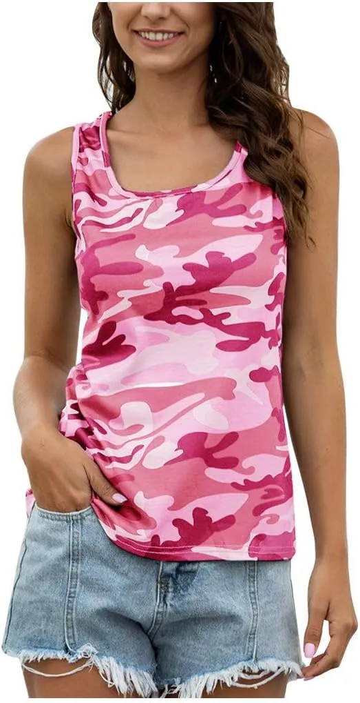 Camo Shirt Women Plus Size Summer Camouflage Sleeveless Tank Tops Loose Fit Casual Shirt Trendy 2025 Workout Tanks