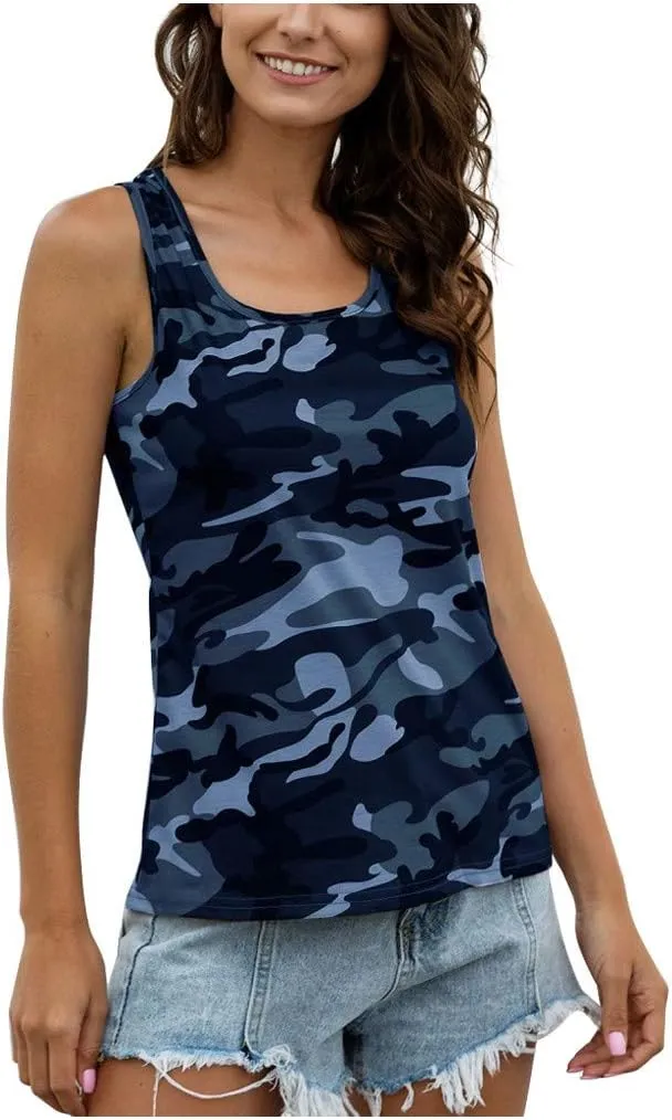 Camo Shirt Women Plus Size Summer Camouflage Sleeveless Tank Tops Loose Fit Casual Shirt Trendy 2025 Workout Tanks