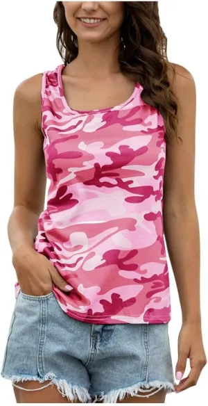 Camo Shirt Women Plus Size Summer Camouflage Sleeveless Tank Tops Loose Fit Casual Shirt Trendy 2025 Workout Tanks