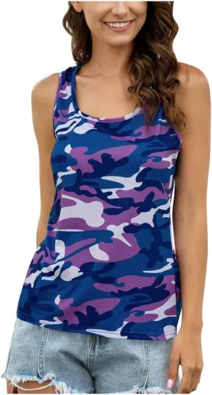 Camo Shirt Women Plus Size Summer Camouflage Sleeveless Tank Tops Loose Fit Casual Shirt Trendy 2025 Workout Tanks
