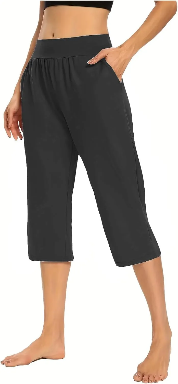 Capri Pants for Women Casual Summer Pants Stretchy Yoga Pants High Waisted Athletic Pants Crop Pants with Pockets