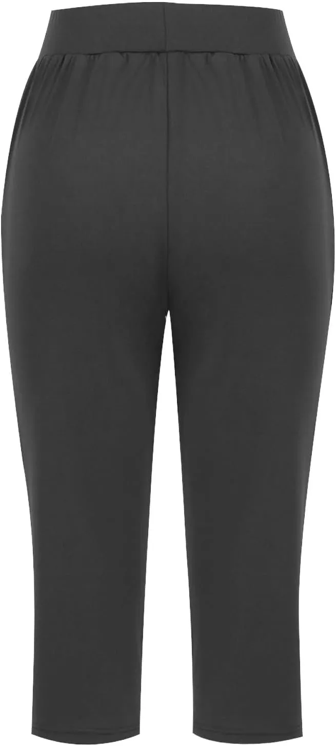 Capri Pants for Women Casual Summer Pants Stretchy Yoga Pants High Waisted Athletic Pants Crop Pants with Pockets