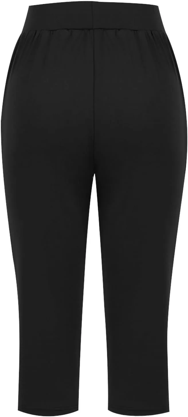 Capri Pants for Women Casual Summer Pants Stretchy Yoga Pants High Waisted Athletic Pants Crop Pants with Pockets