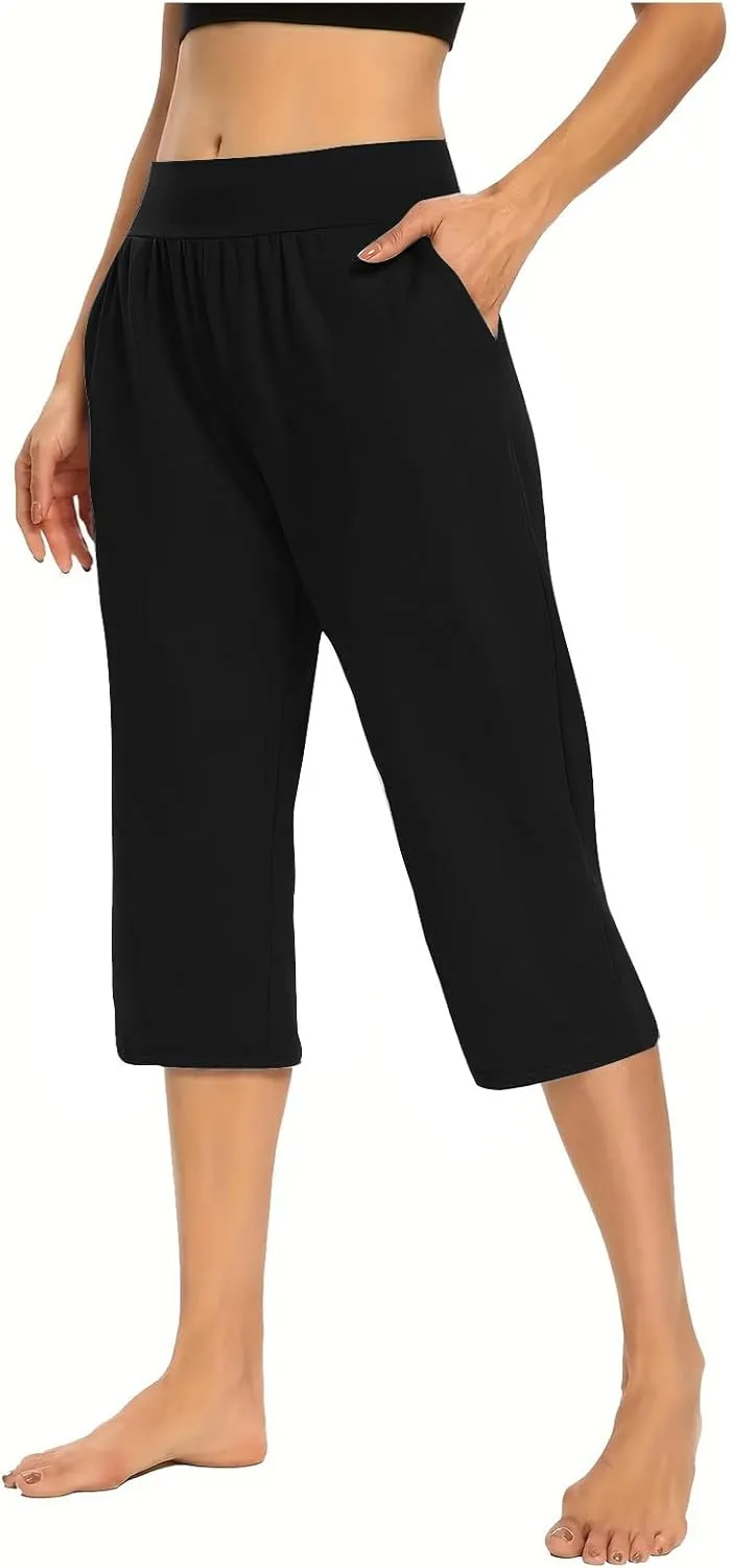 Capri Pants for Women Casual Summer Pants Stretchy Yoga Pants High Waisted Athletic Pants Crop Pants with Pockets