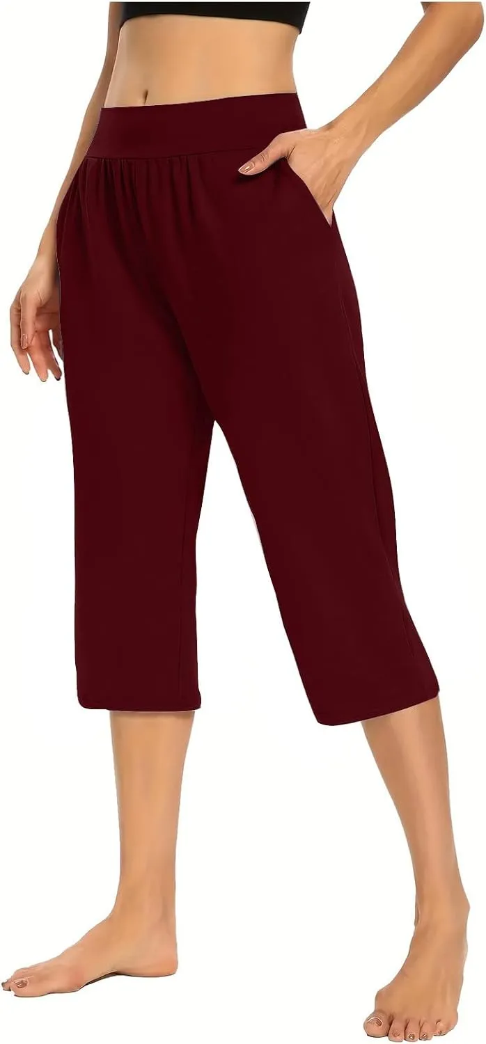 Capri Pants for Women Casual Summer Pants Stretchy Yoga Pants High Waisted Athletic Pants Crop Pants with Pockets