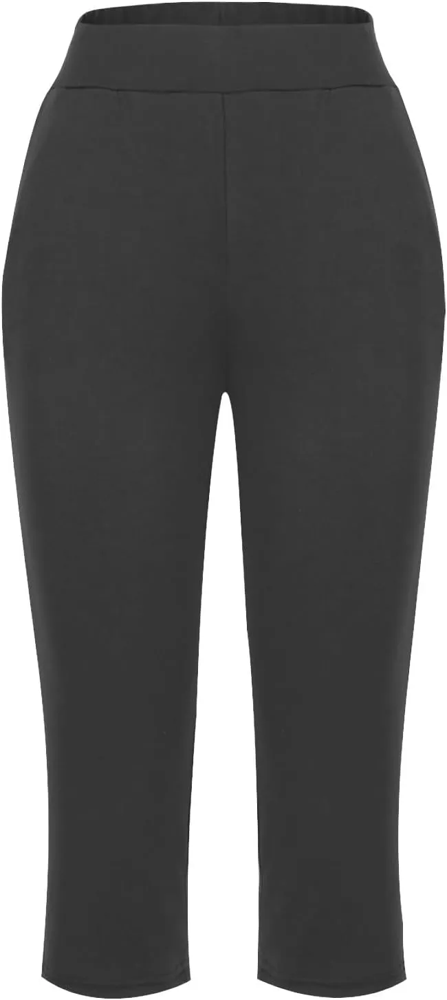 Capri Pants for Women Casual Summer Pants Stretchy Yoga Pants High Waisted Athletic Pants Crop Pants with Pockets