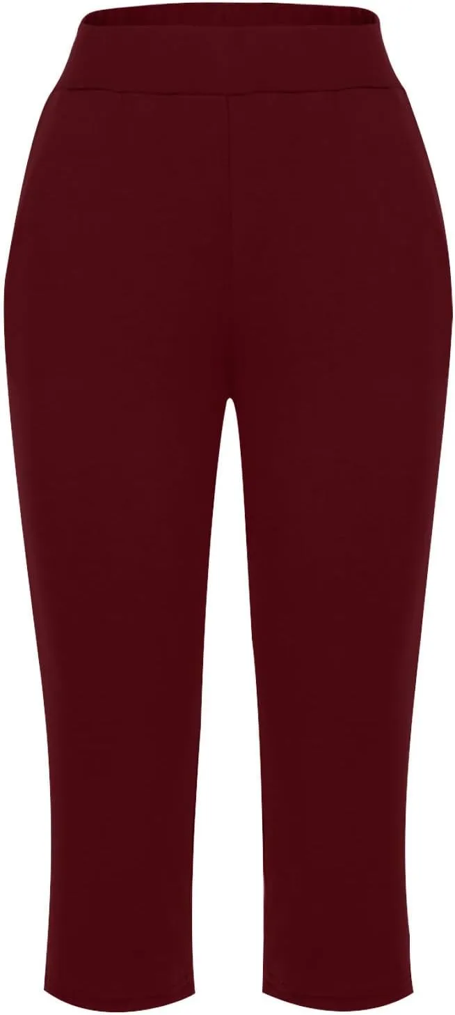 Capri Pants for Women Casual Summer Pants Stretchy Yoga Pants High Waisted Athletic Pants Crop Pants with Pockets