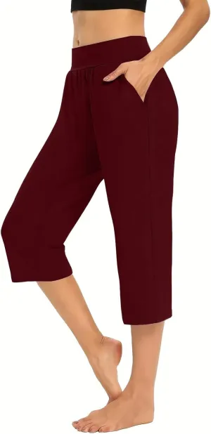 Capri Pants for Women Casual Summer Pants Stretchy Yoga Pants High Waisted Athletic Pants Crop Pants with Pockets