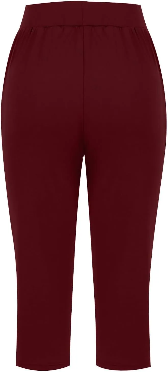 Capri Pants for Women Casual Summer Pants Stretchy Yoga Pants High Waisted Athletic Pants Crop Pants with Pockets