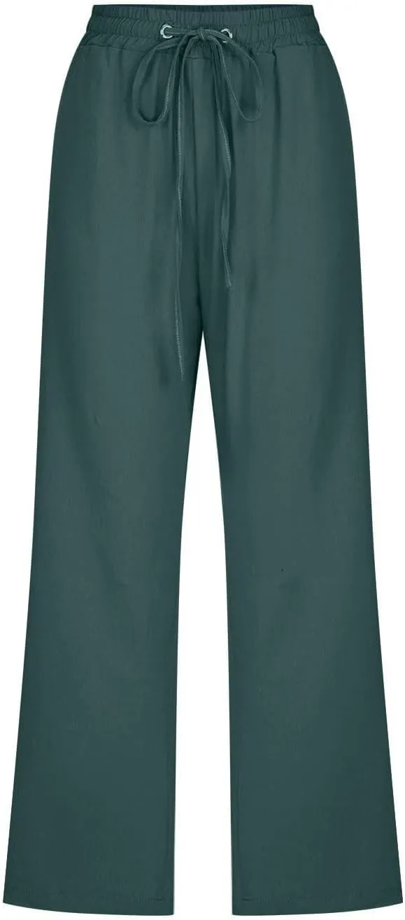 Capris Pants for Women Linen Casual Summer 2025 Drawstring Elastic Waist Comfy Cropped Trousers with Pockets