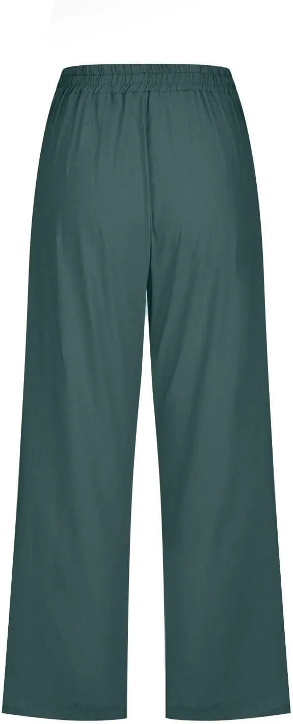 Capris Pants for Women Linen Casual Summer 2025 Drawstring Elastic Waist Comfy Cropped Trousers with Pockets