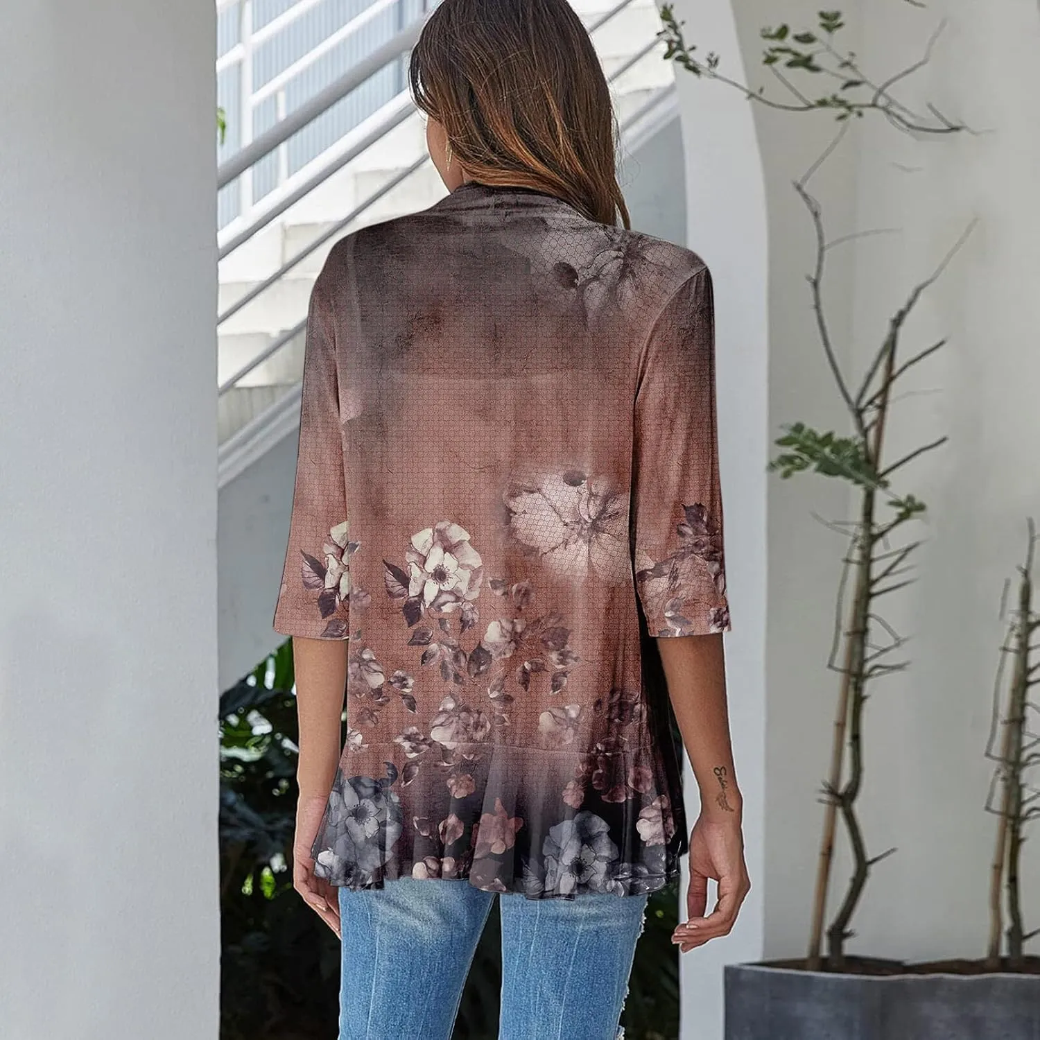 Cardigans for Women 2025 Retro Print Lightweight Cardigans Casual Duster Jackets 3/4 Sleeve Blouse Tops Coat