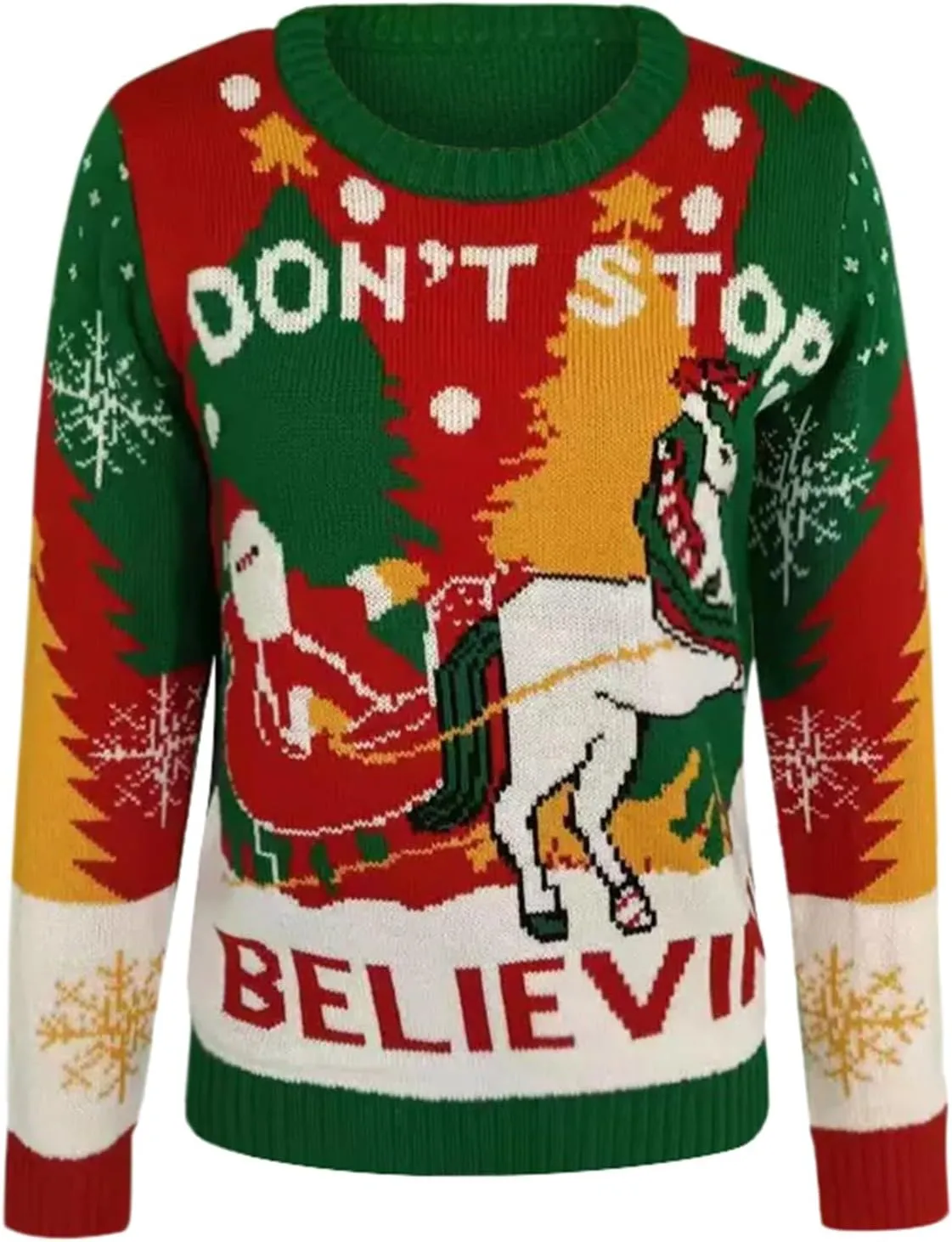 Christmas Sweater for Women 2023 Santa Claus Cute Pattern Jacquard Knit Sweatshirts Long Sleeve Pullover Tops