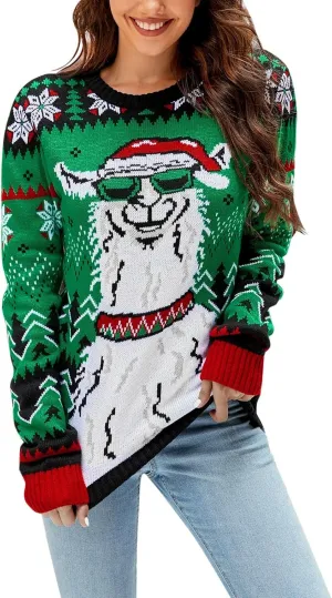 Christmas Sweater for Women 2023 Santa Claus Cute Pattern Jacquard Knit Sweatshirts Long Sleeve Pullover Tops