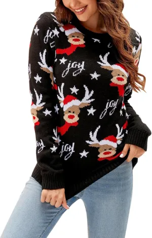 Christmas Sweater for Women 2023 Santa Claus Cute Pattern Jacquard Knit Sweatshirts Long Sleeve Pullover Tops