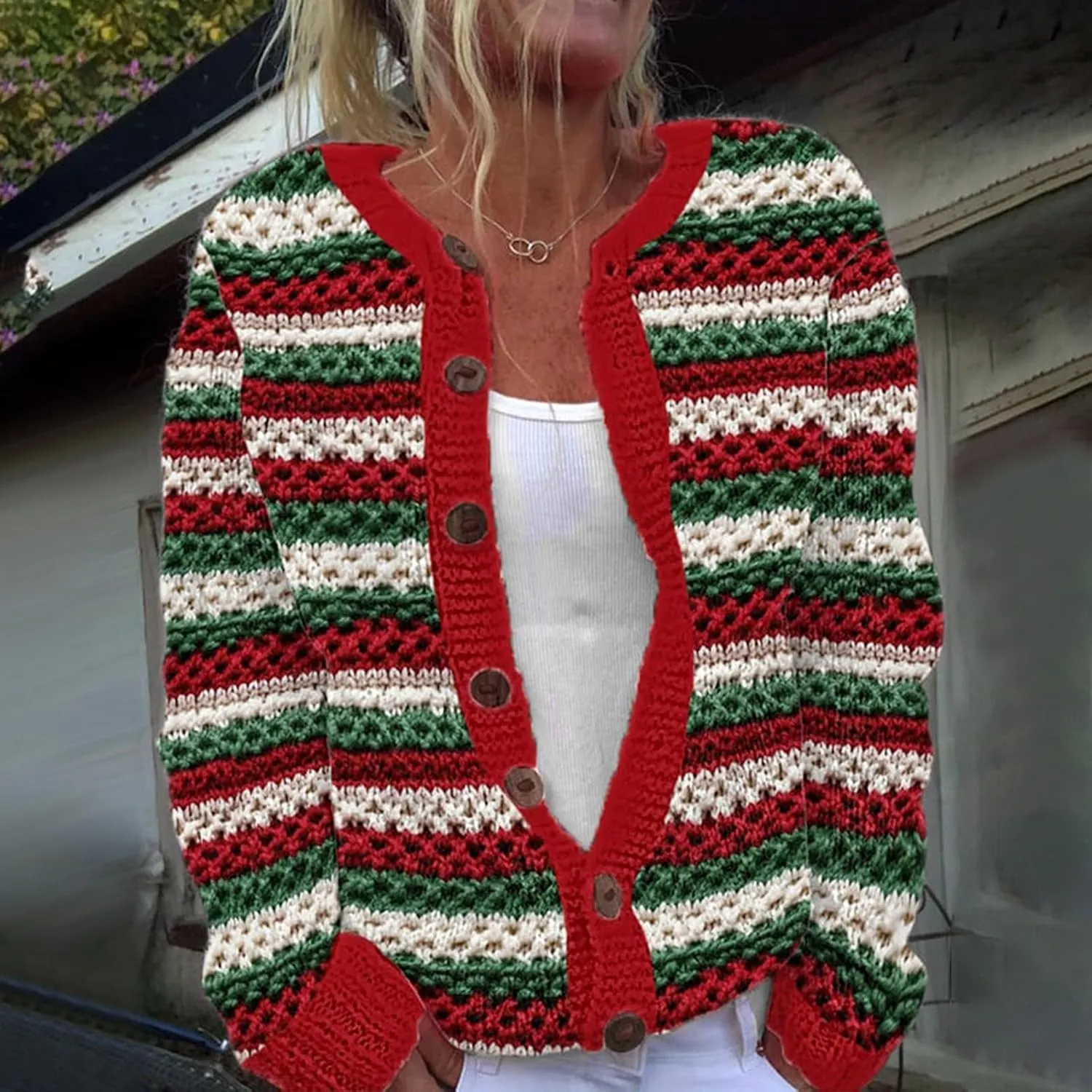 Christmas Sweaters for Women 2024 Ugly Funny Xmas Print Button Up Cardigans Fall Winter Long Sleeves Knit Tops Jackets