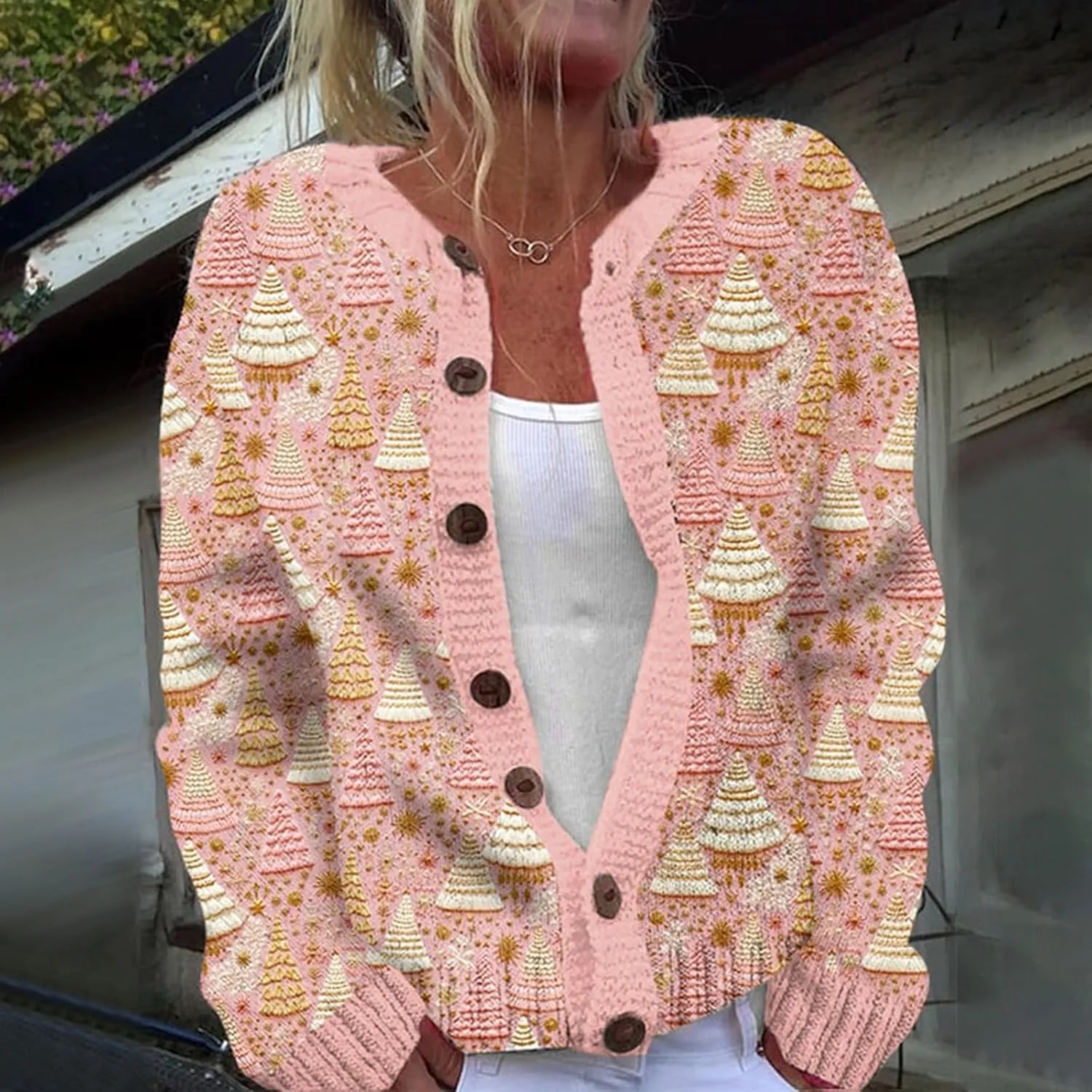Christmas Sweaters for Women 2024 Ugly Funny Xmas Print Button Up Cardigans Fall Winter Long Sleeves Knit Tops Jackets