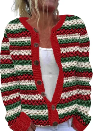 Christmas Sweaters for Women 2024 Ugly Funny Xmas Print Button Up Cardigans Fall Winter Long Sleeves Knit Tops Jackets