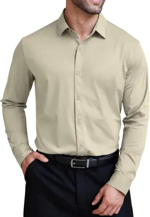 COOFANDY Mens Dress Shirts Long Sleeve 4-Way Stretch Wrinkle Free Shirts Button Down Business Formal Shirts