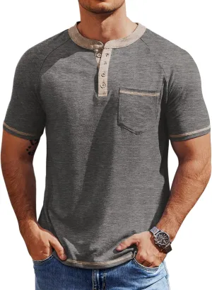 COOFANDY Mens Henley Shirts Short Sleeve Casual Button T-Shirts Basic Tee Shirts Summer Vintage T Shirts with Pocket