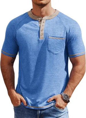 COOFANDY Mens Henley Shirts Short Sleeve Casual Button T-Shirts Basic Tee Shirts Summer Vintage T Shirts with Pocket
